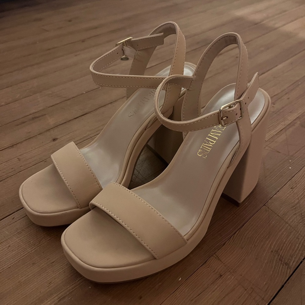 Elegant Beige Block Heel Sandals